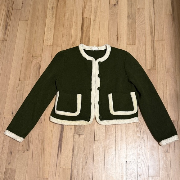Sezane Green and Cream Brielle Cardigan - Picture 3 of 6